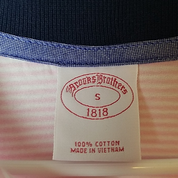 Brooks Brothers Pink White Striped Polo Small Mens - Picture 3 of 7